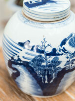 River Landscape Lidded Round Storage Jar