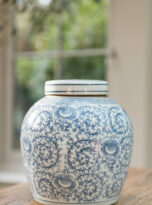 Scrolling Peony Lidded Round Storage Jar