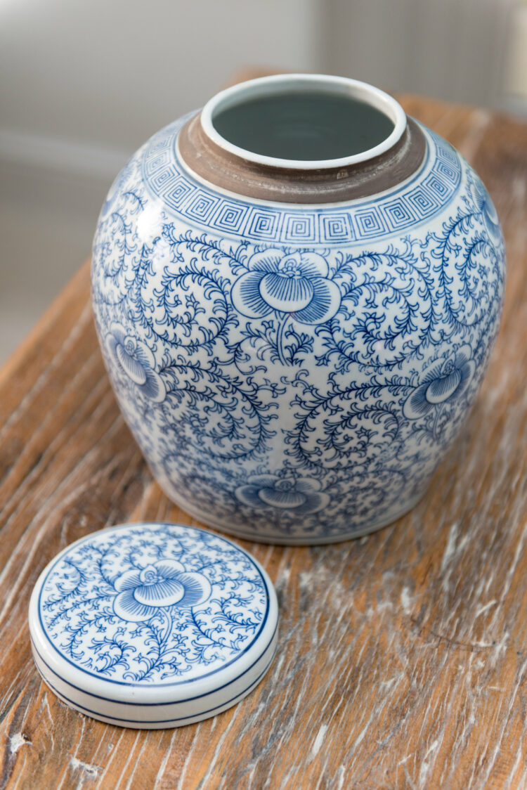 Scrolling Peony Lidded Round Storage Jar