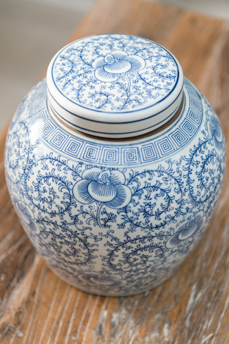 Scrolling Peony Lidded Round Storage Jar