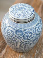 Scrolling Peony Lidded Round Storage Jar